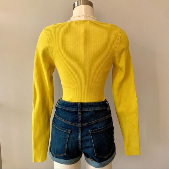 Anthropologie Citron Yellow Sweetheart Neckline Knit Long Sleeve Sweater size L - Picture 4 of 16